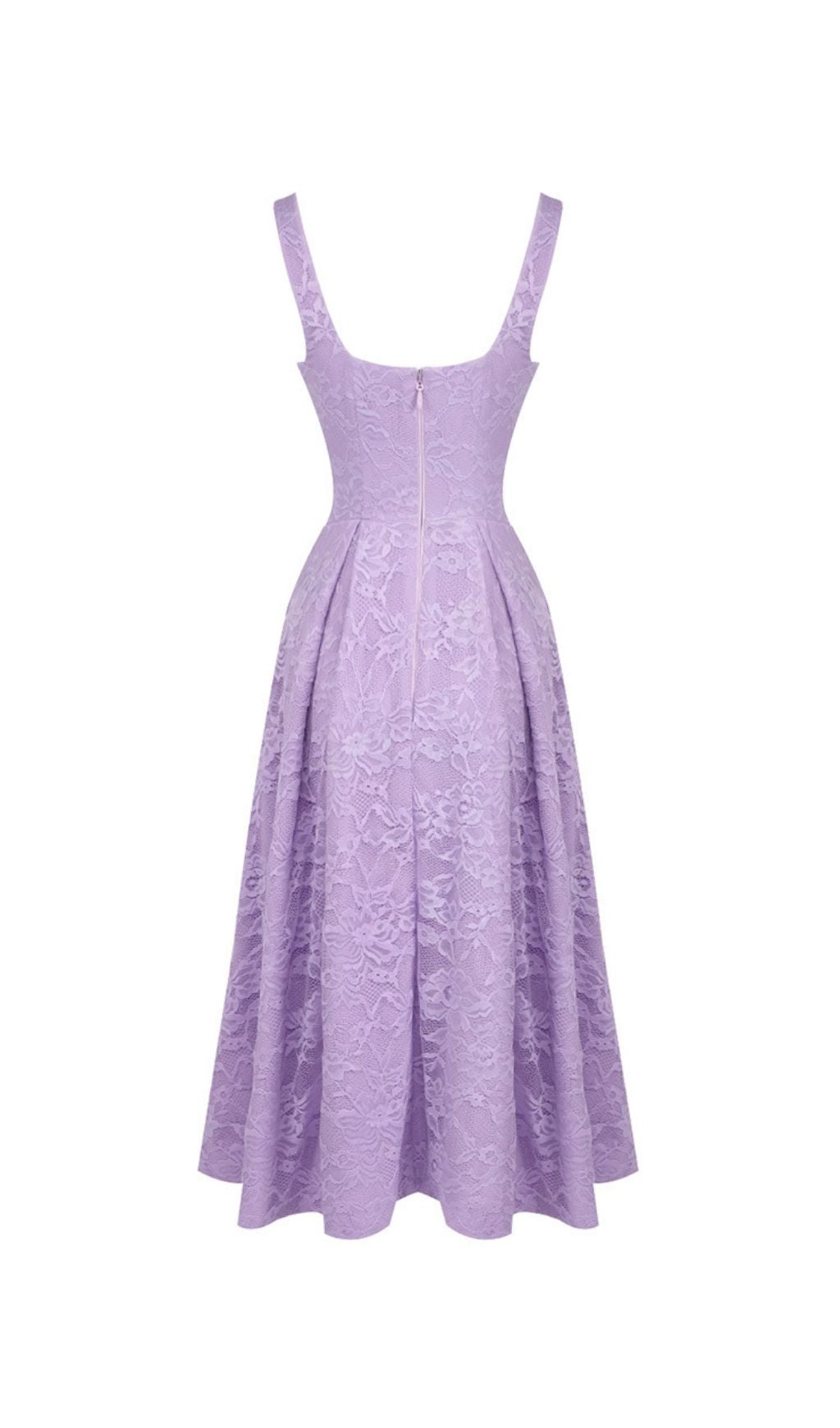 Keona Chic Lavender Lace Square Neck Midi Dress with Pockets