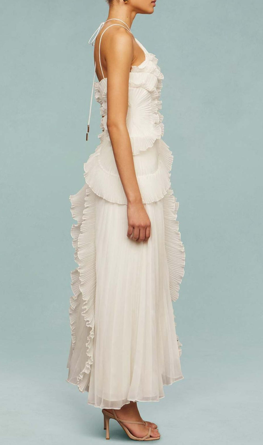 Finneas White Halter Pleated Maxi Dress