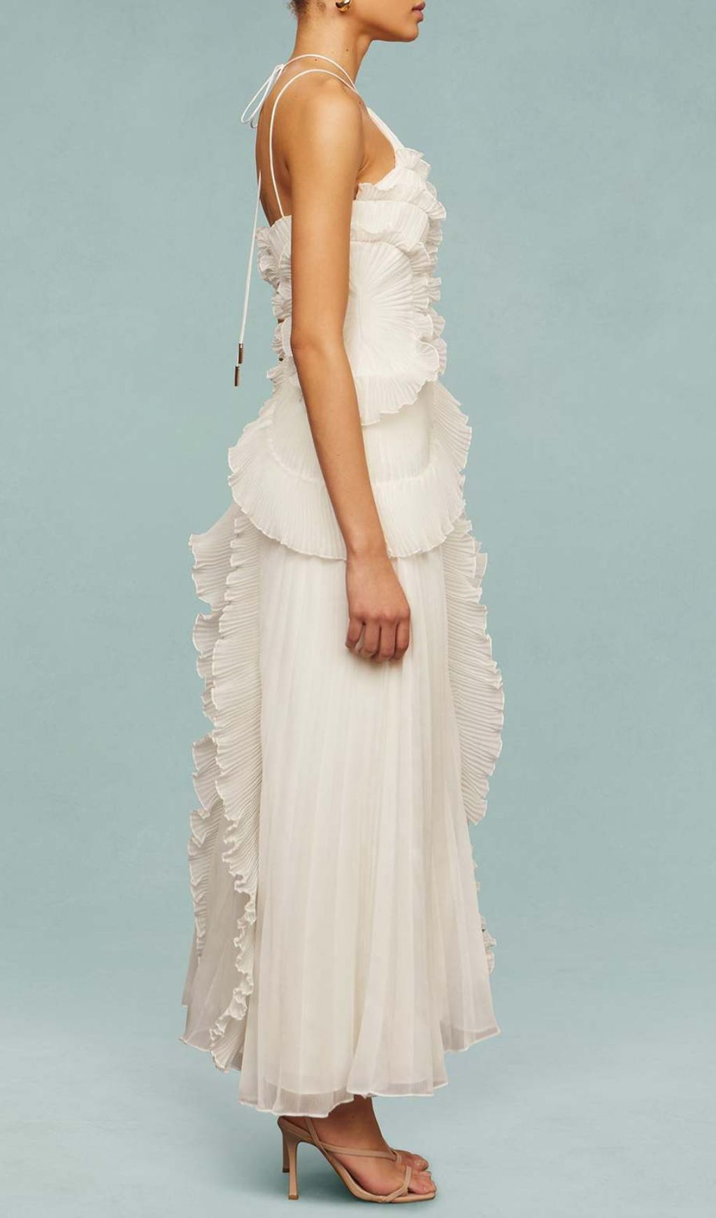 Finneas White Halter Pleated Maxi Dress