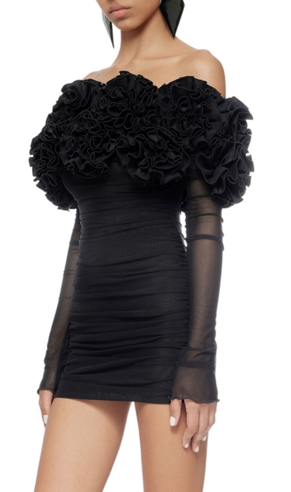 Bard Black Long Sleeve Flower Mini Dress