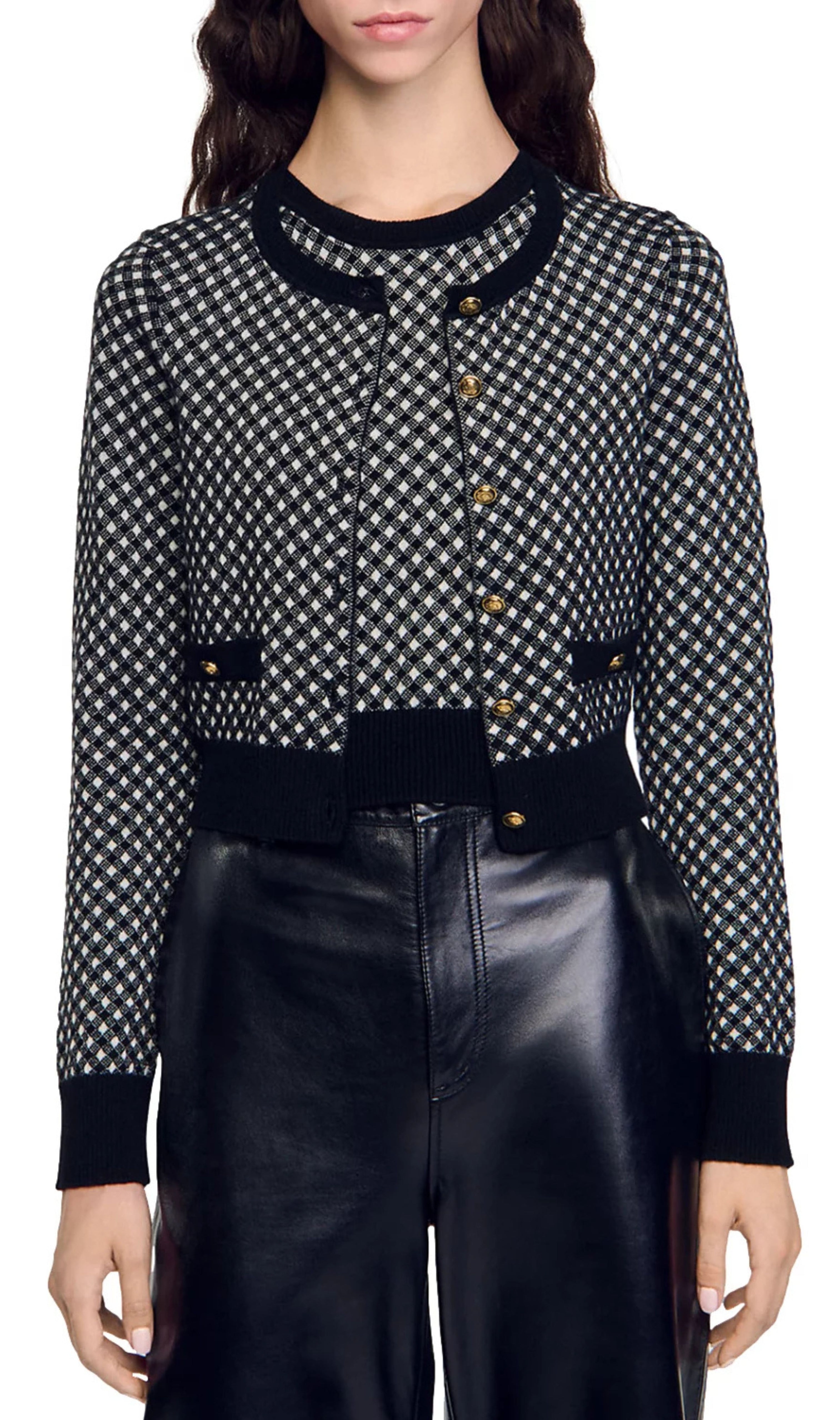 Jessy Two Tone Check Jacquard Cardigan