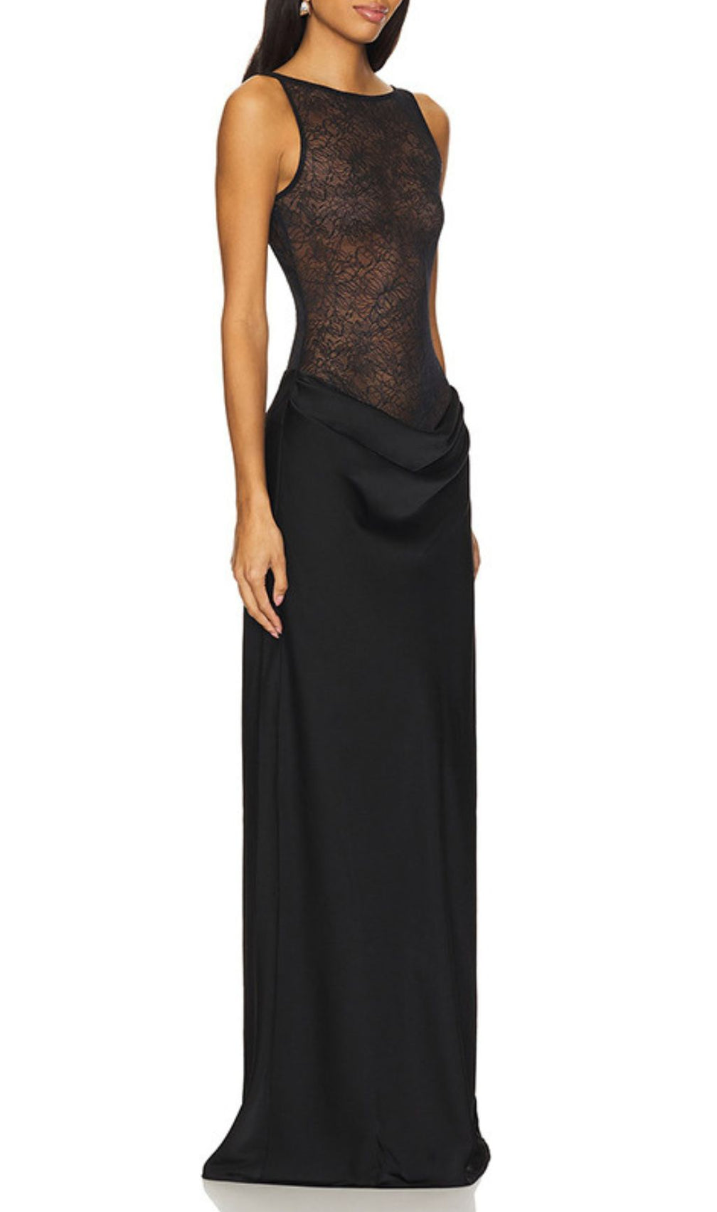 Jadine Black Lace Maxi Dress | Elegant Sheer Evening Gown