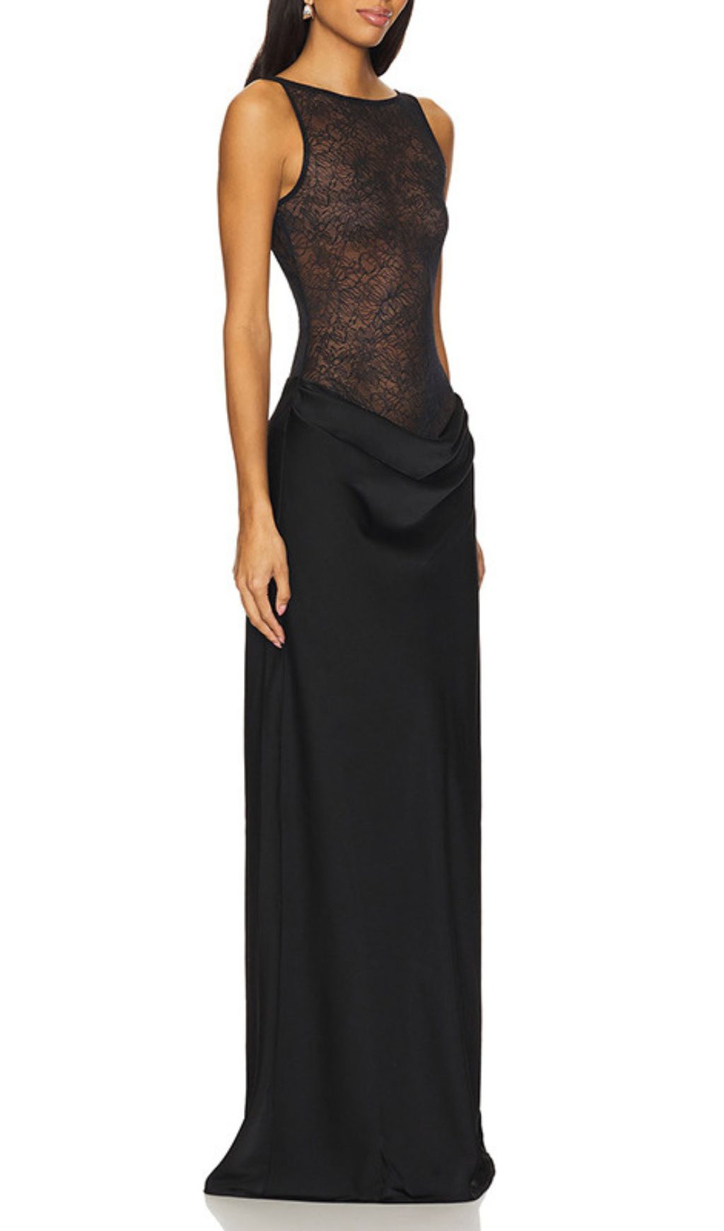 Jadine Black Lace Maxi Dress | Elegant Sheer Evening Gown