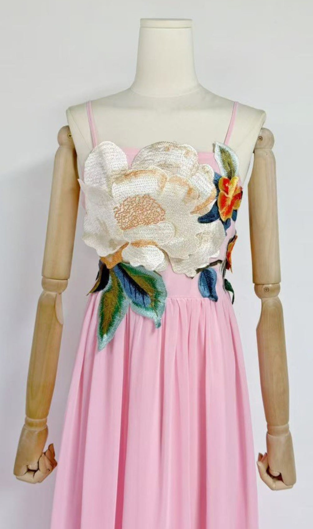 Emanuele Pink Flower Embroidery Maxi Dress