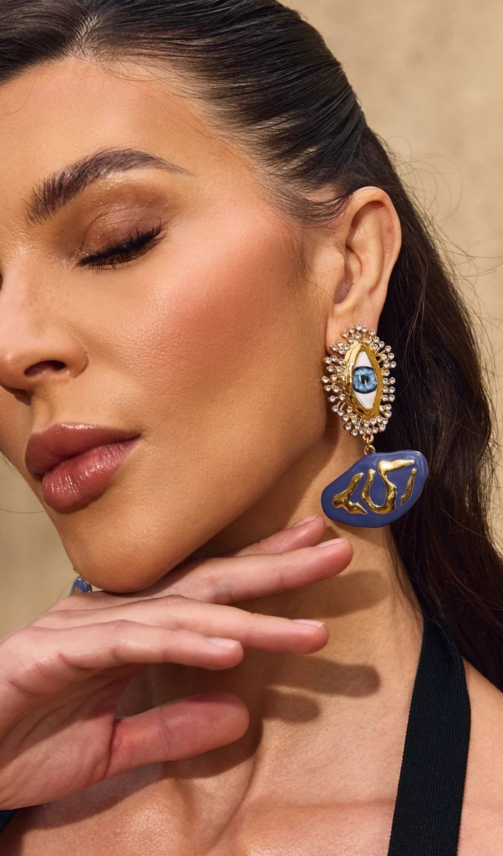 Chimene Mystic Eye Dangle Earrings | Glamorous Blue & Gold Statement Jewelry