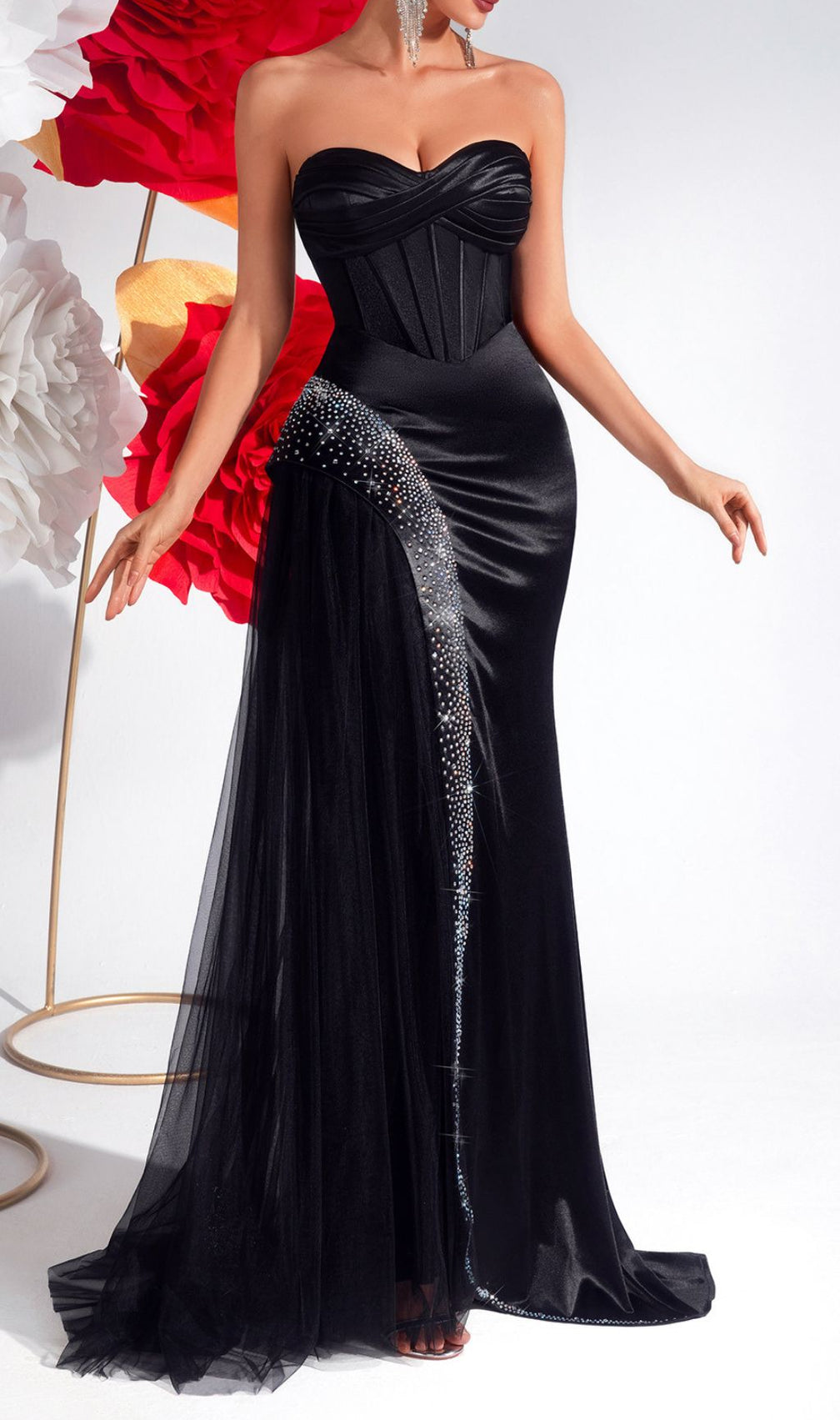 Kaiha Black Strapless Corset Maxi Dress - Elegant Evening Gown