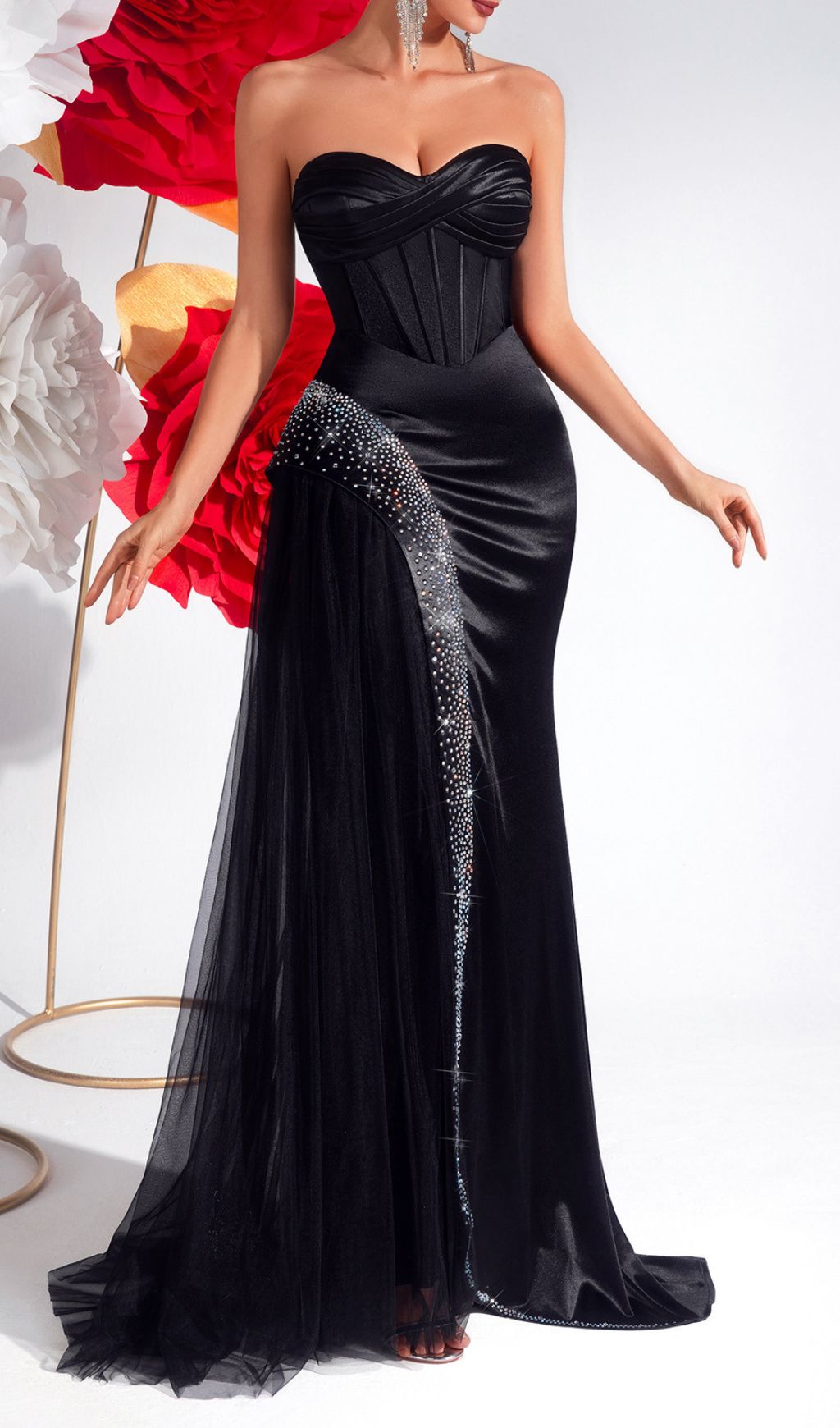 Kaiha Black Strapless Corset Maxi Dress - Elegant Evening Gown