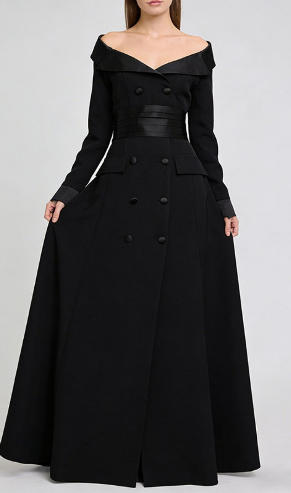 Kazi Black Off-Shoulder Blazer Maxi Dress - Elegant Tailored Gown for Women
