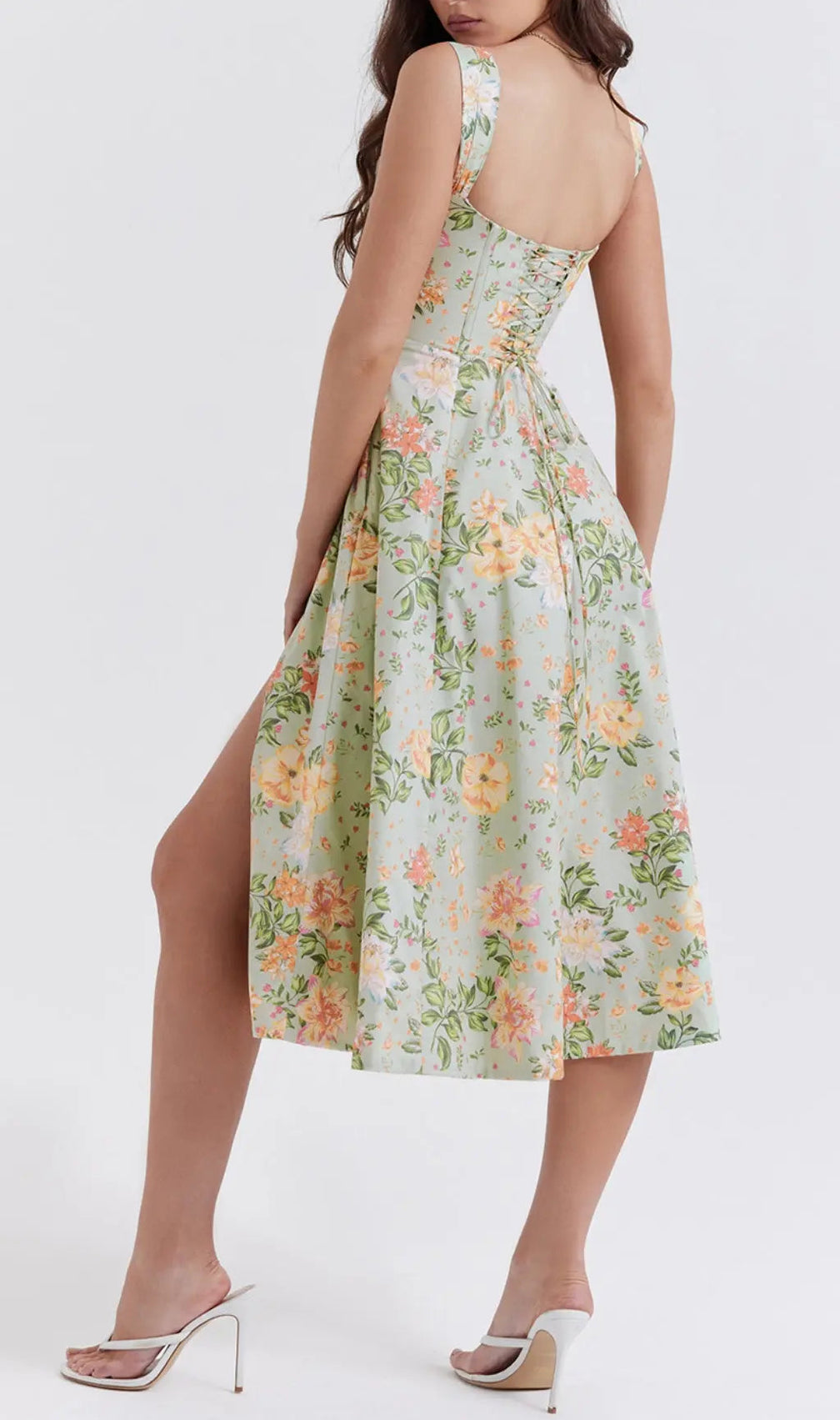 Light Jade Print Midi Sundress