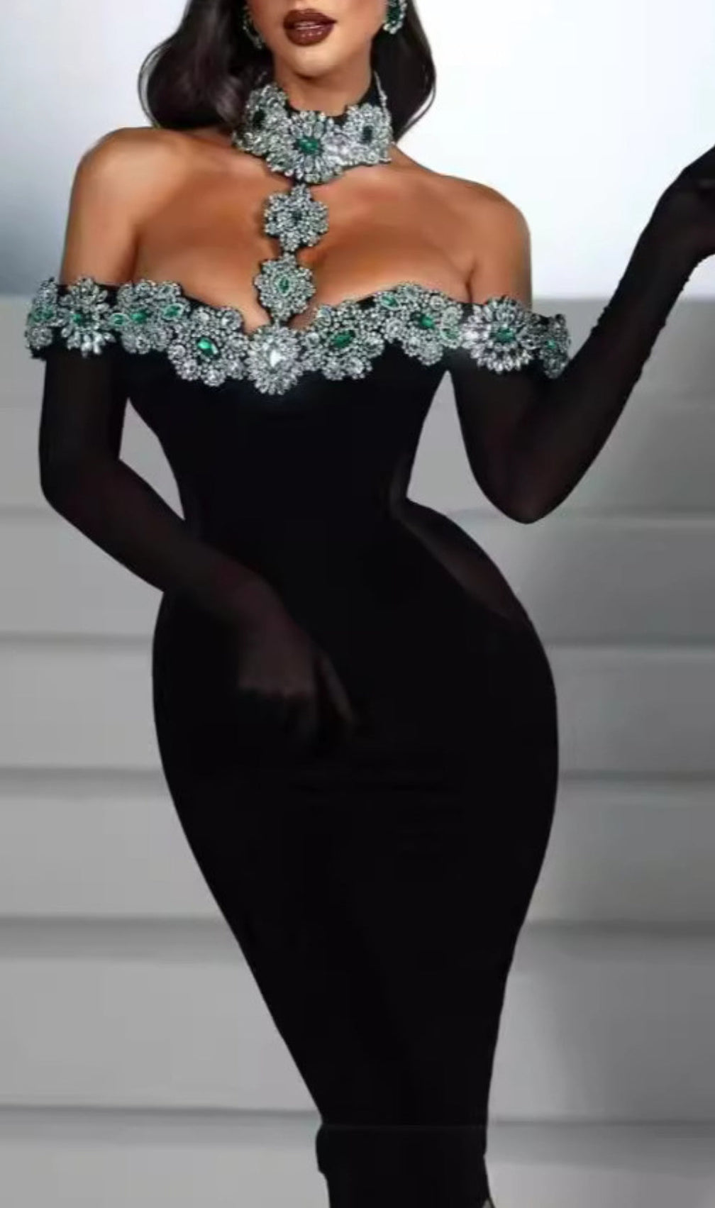 Banu Crystal Halter Maxi Bandage Dress