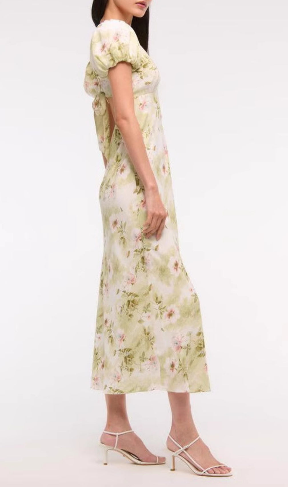 Eligio Floral Puff Sleeve Midi Dress