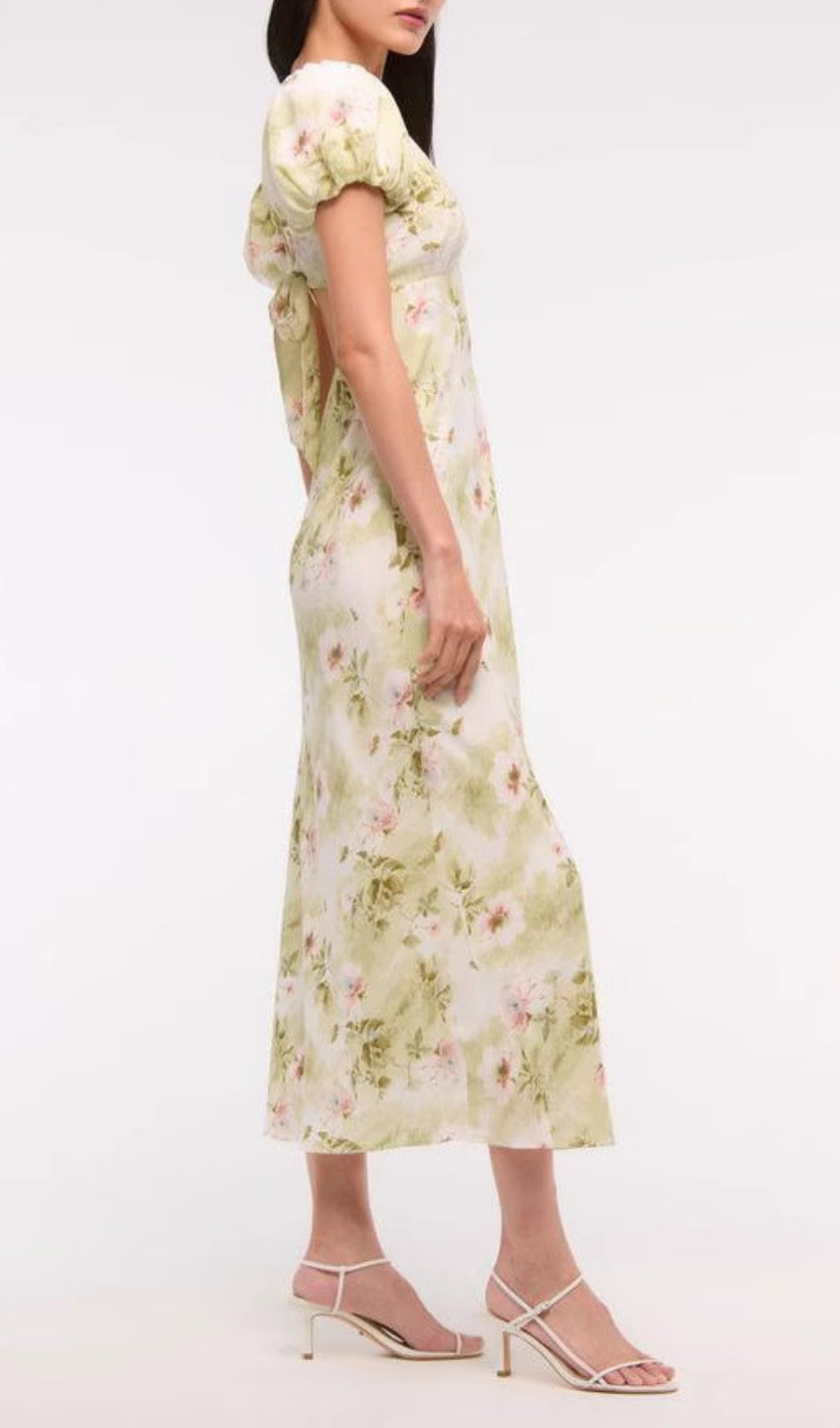 Eligio Floral Puff Sleeve Midi Dress