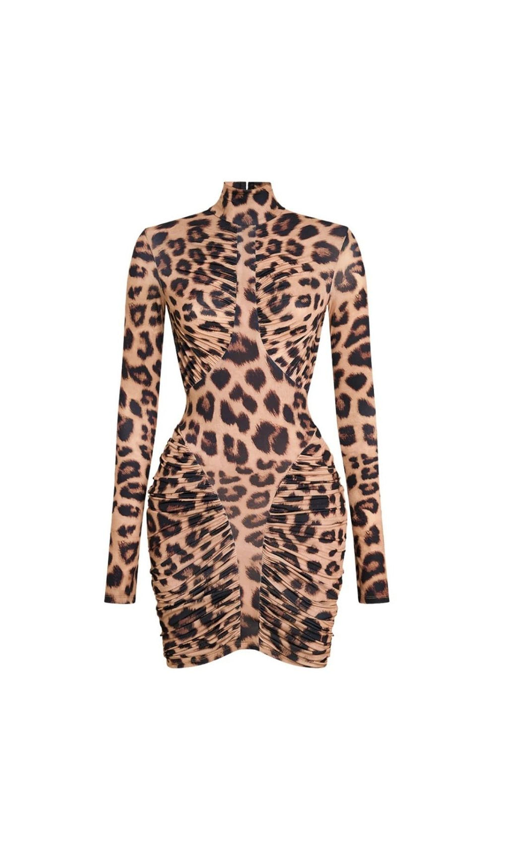 Sultry Leopard Print Ruched Backless Mini Dress - Bodycon Party Glam