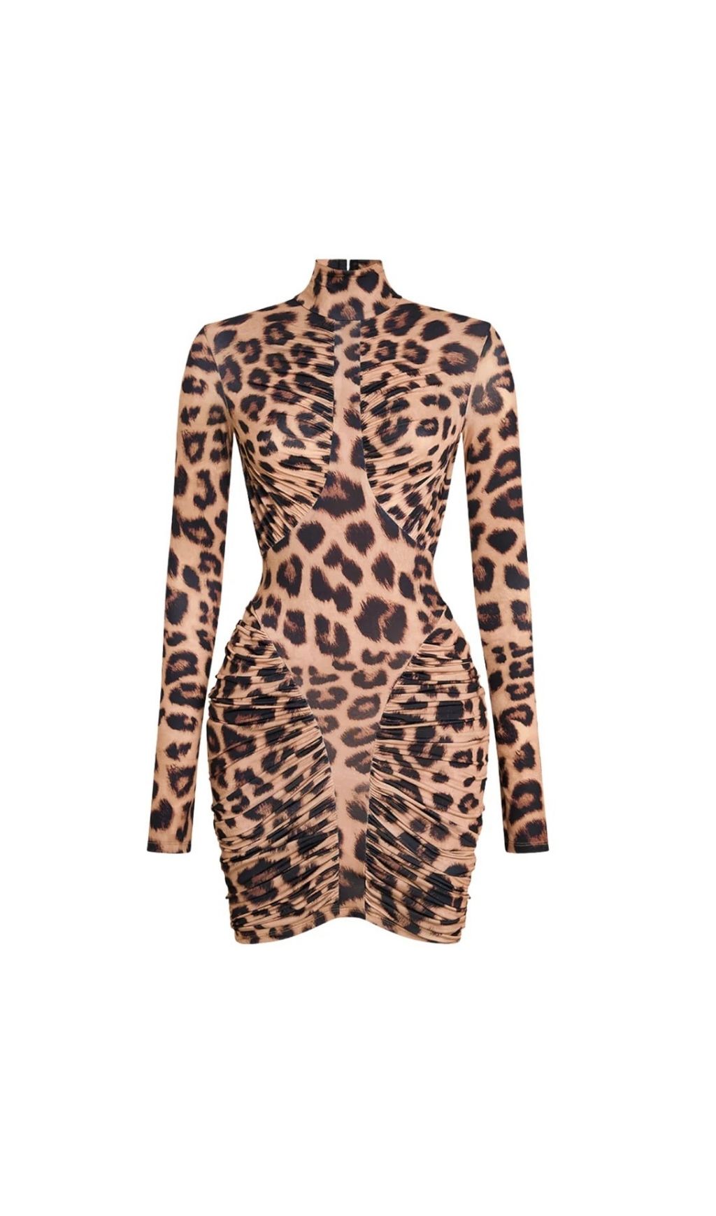 Sultry Leopard Print Ruched Backless Mini Dress - Bodycon Party Glam