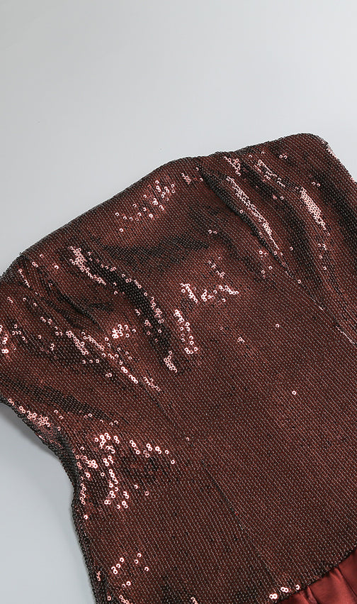 Irén Dazzling Bronze Sequin Strapless Bubble Mini Dress - Perfect for Parties & Cocktails