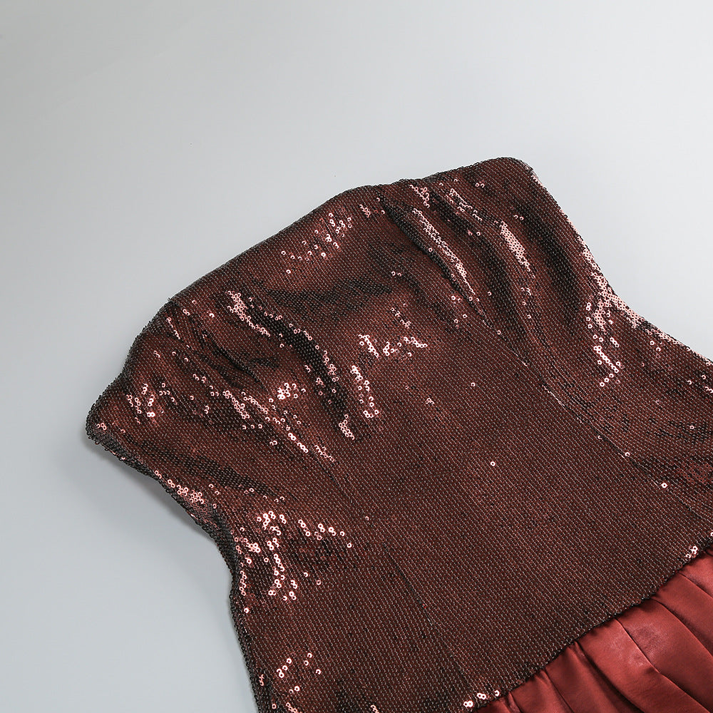 Irén Dazzling Bronze Sequin Strapless Bubble Mini Dress - Perfect for Parties & Cocktails
