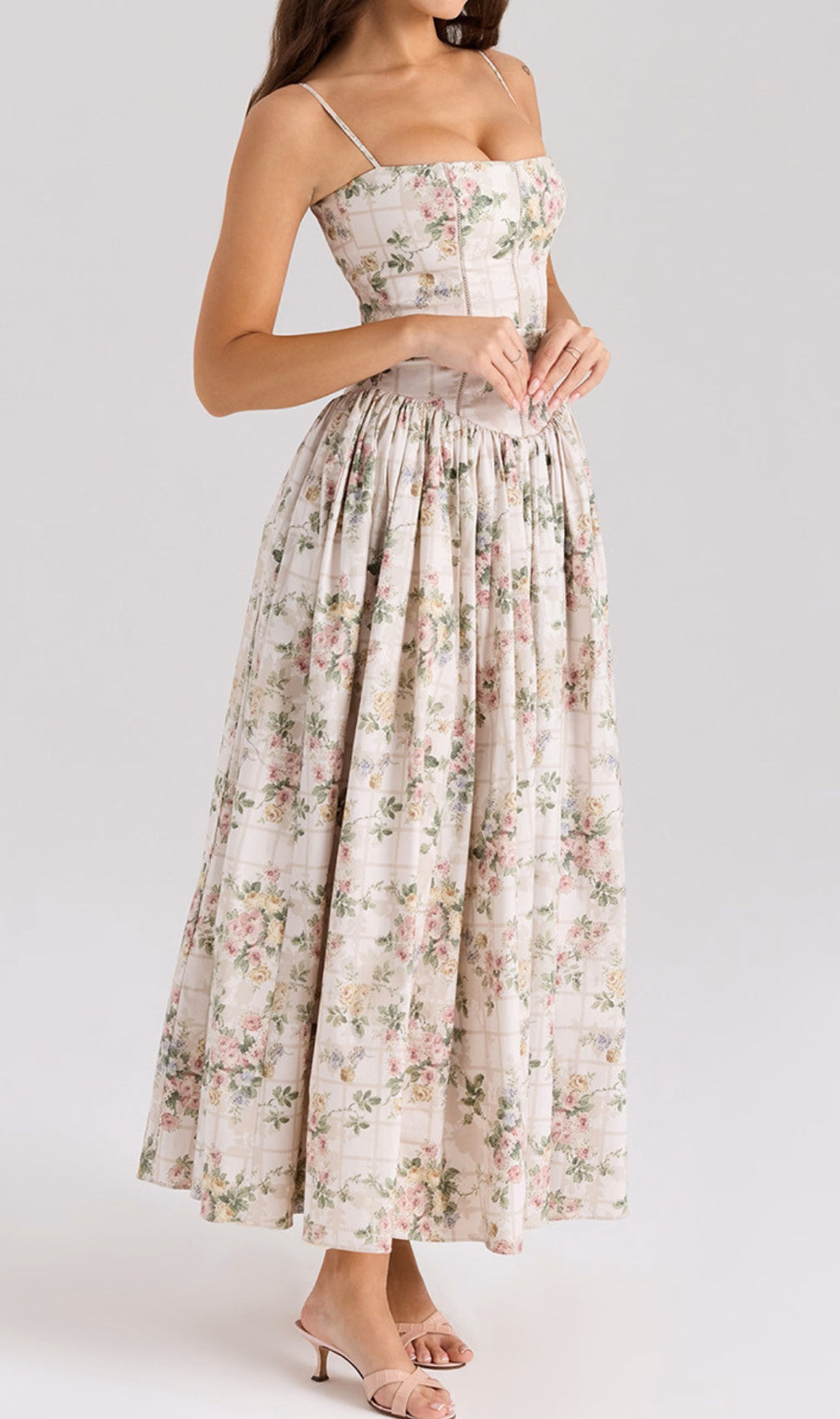 Ashira Beige Floral Maxi Dress