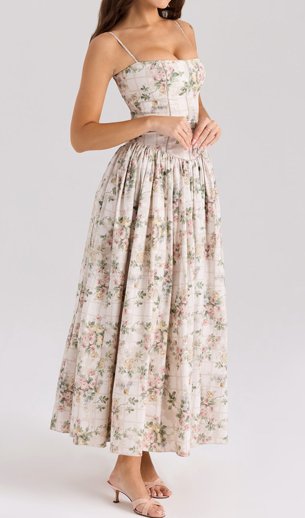Ashira Beige Floral Maxi Dress