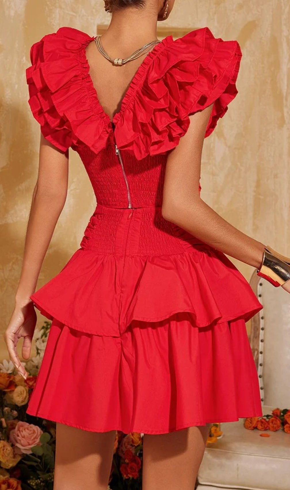 Elyana V Neck Ruffle Tiered Skirt Set