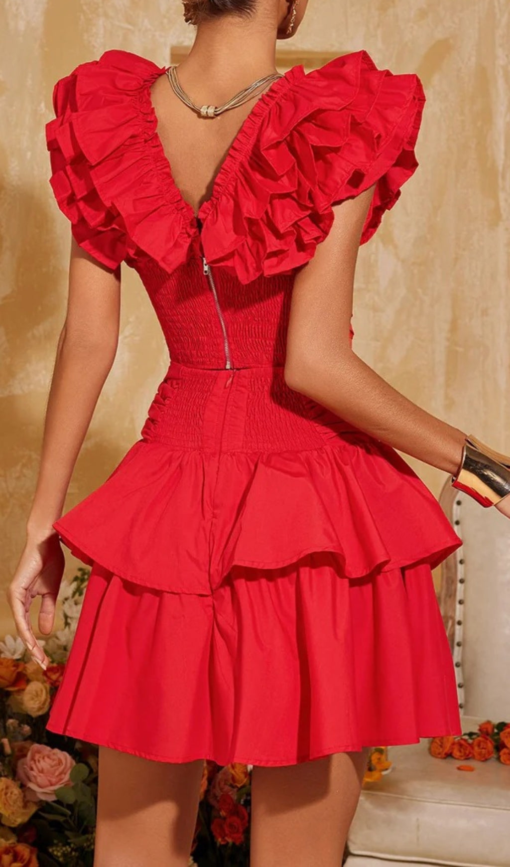 Elyana V Neck Ruffle Tiered Skirt Set