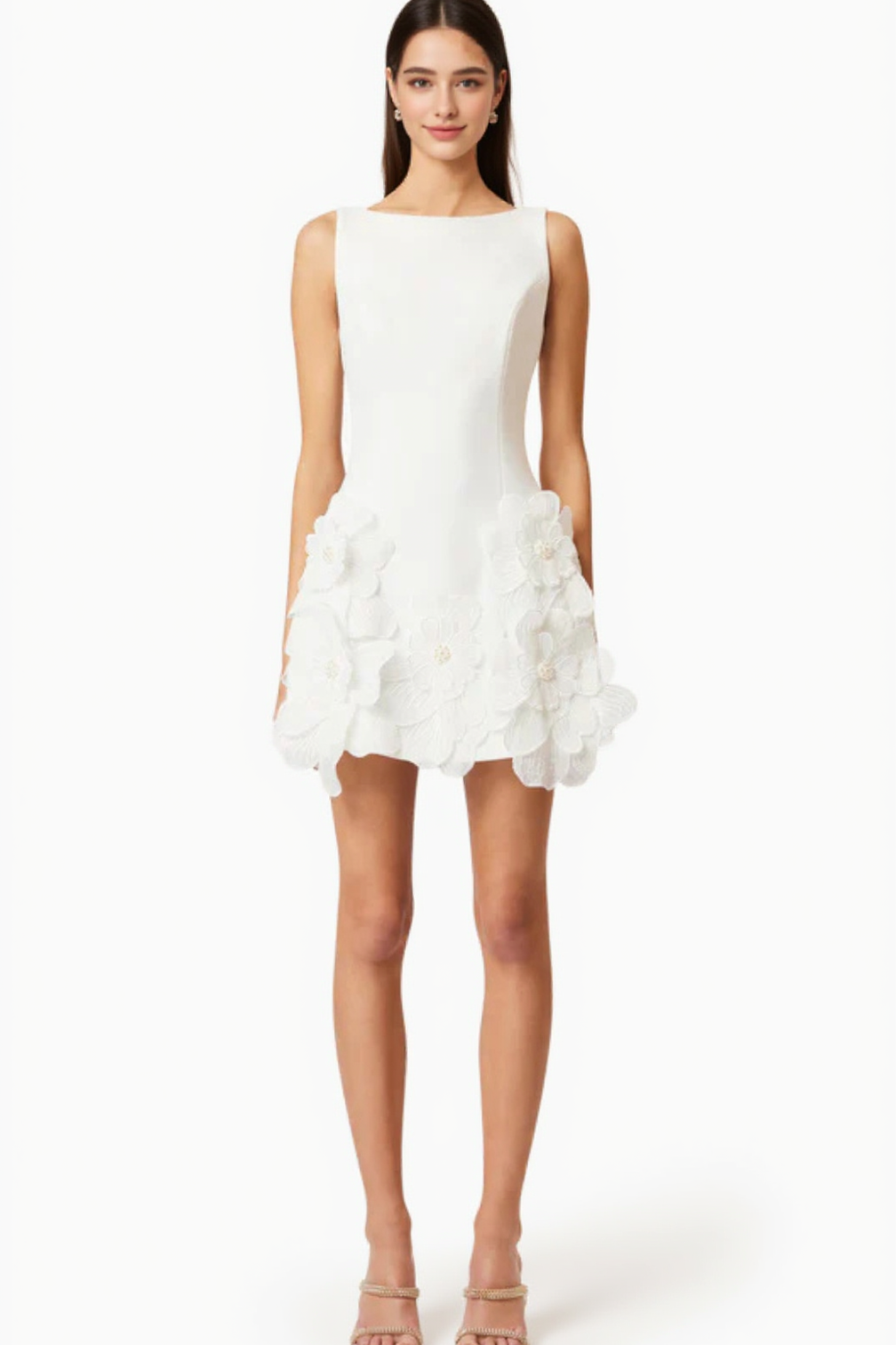Adalgisa Floral Appliqué Mini Dress in White