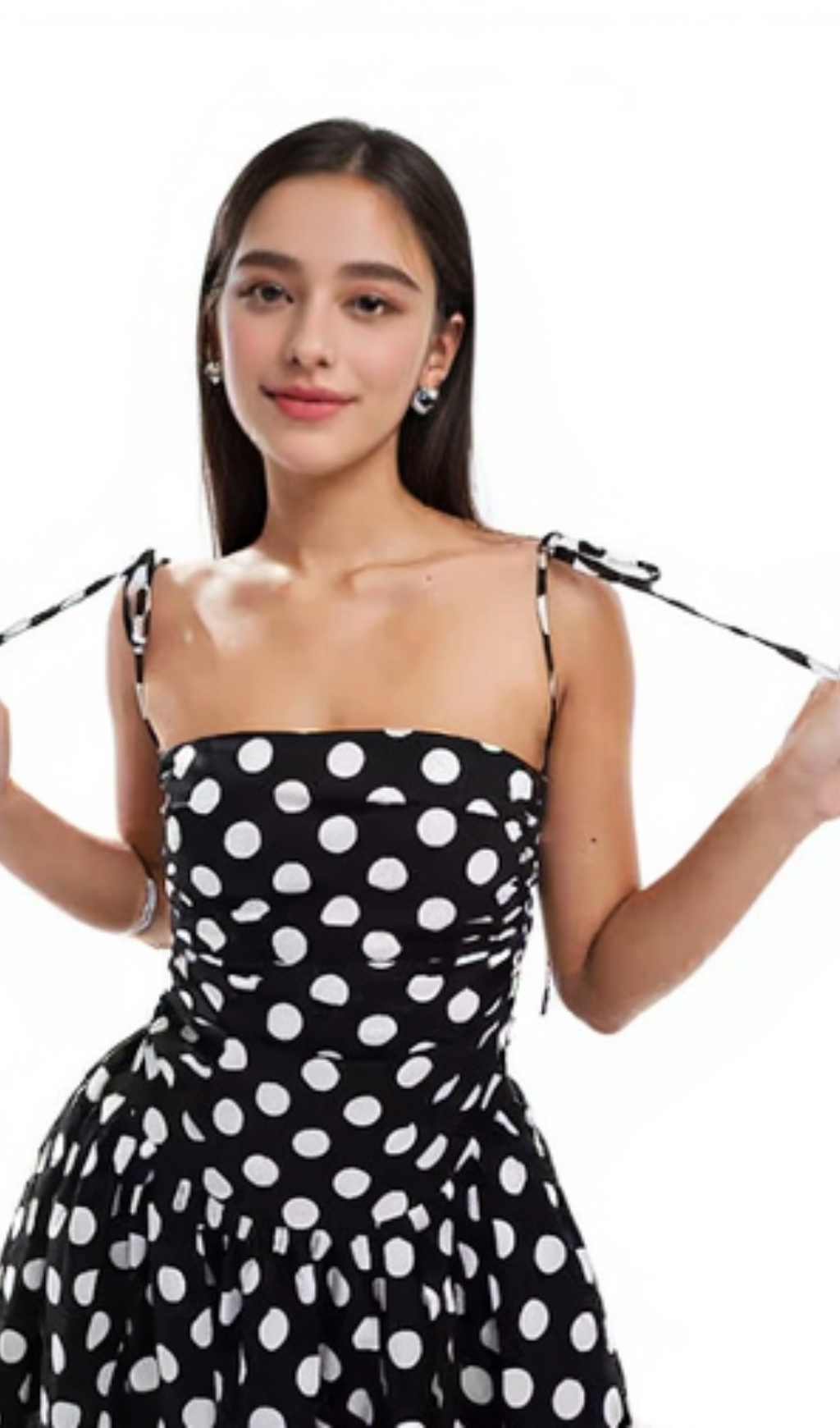 strap midi dress in mono polka dot