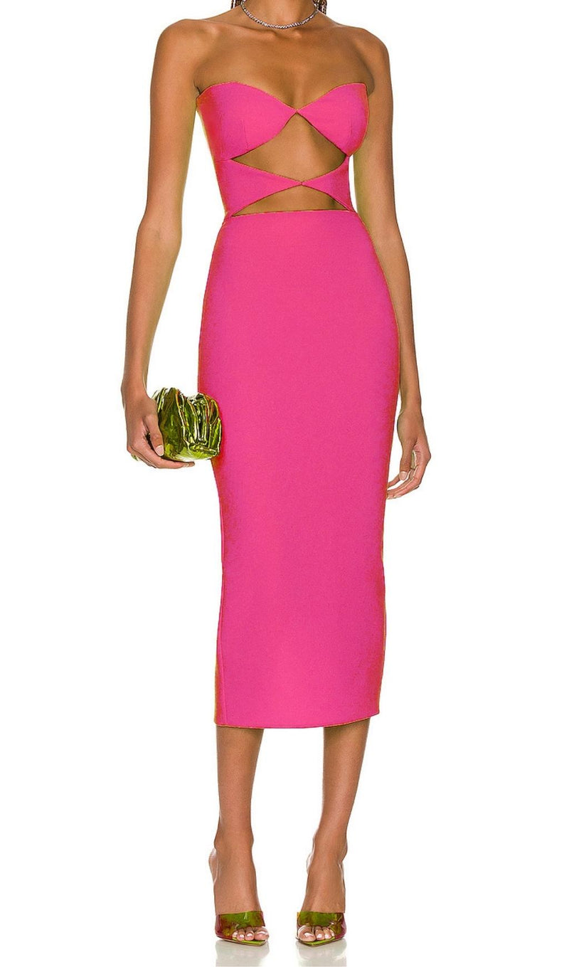 CUT OUT STRAPLESS MIDI DRESS