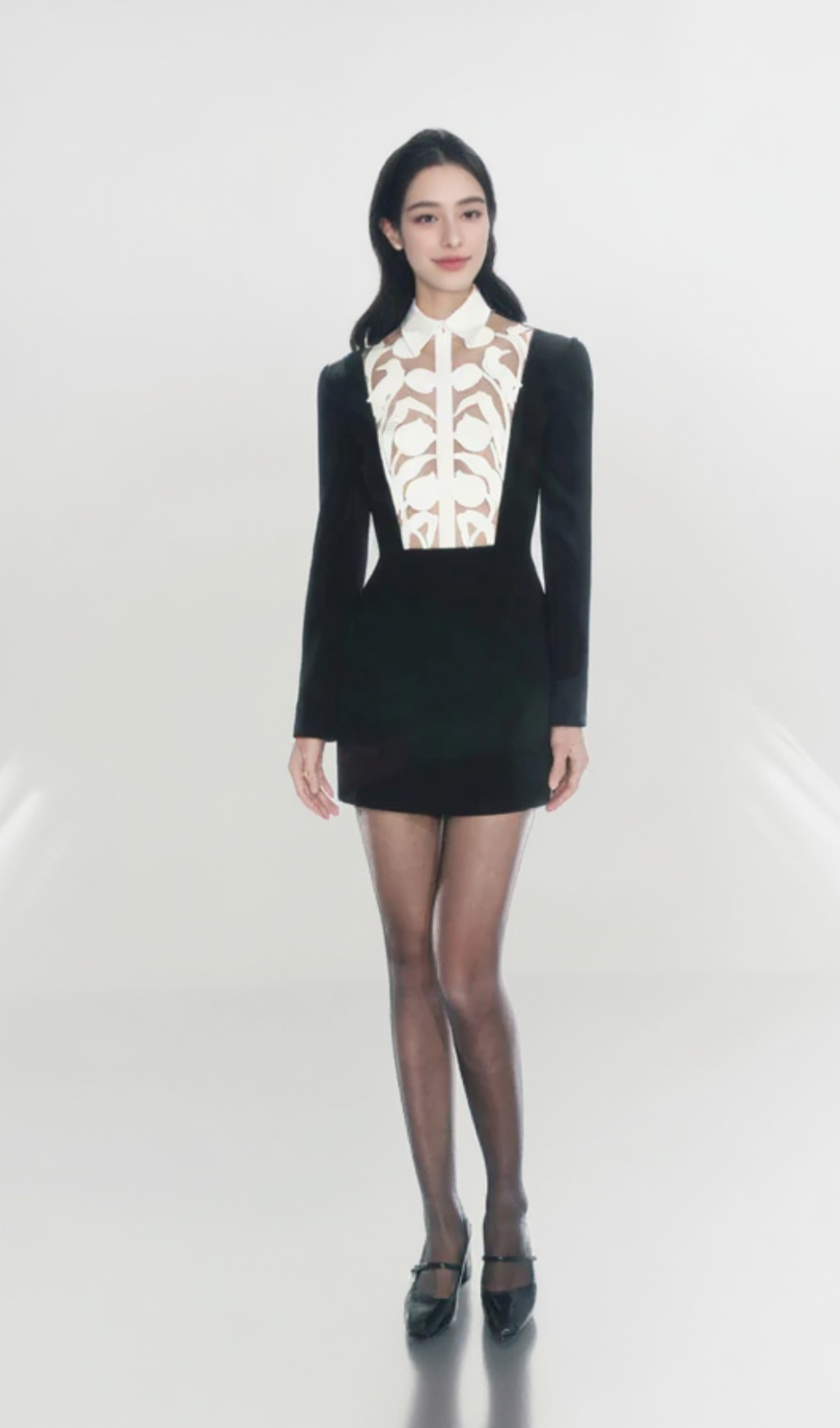 hollow a-line mini Dress in black