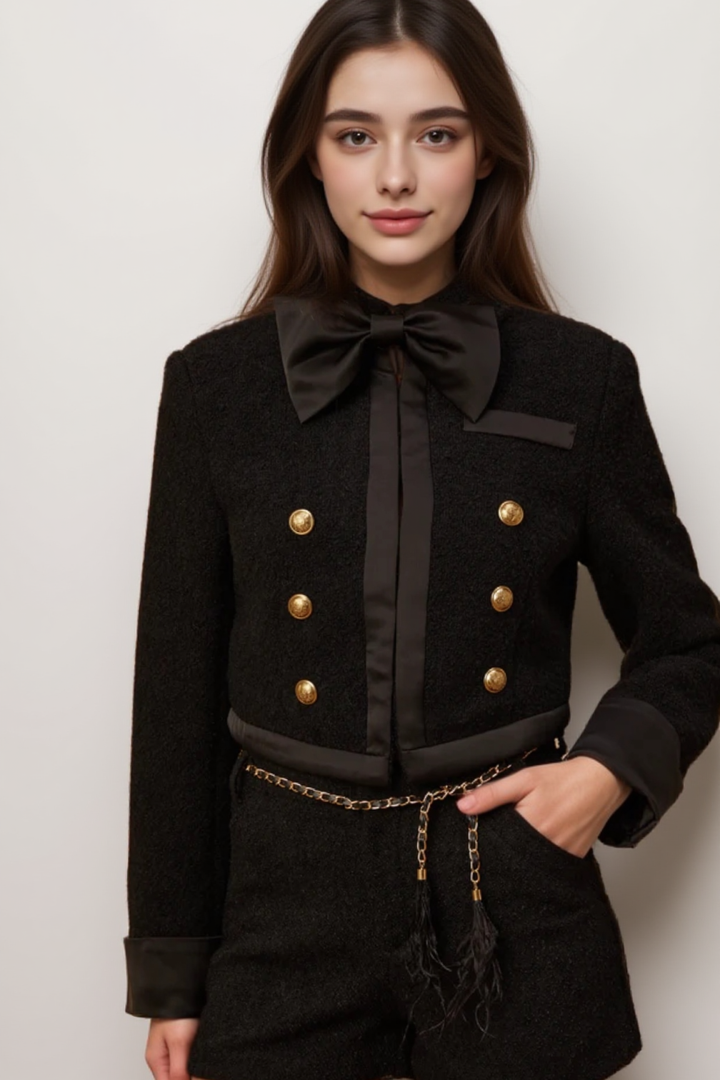 Antonia black tweed jacket & shorts matching set