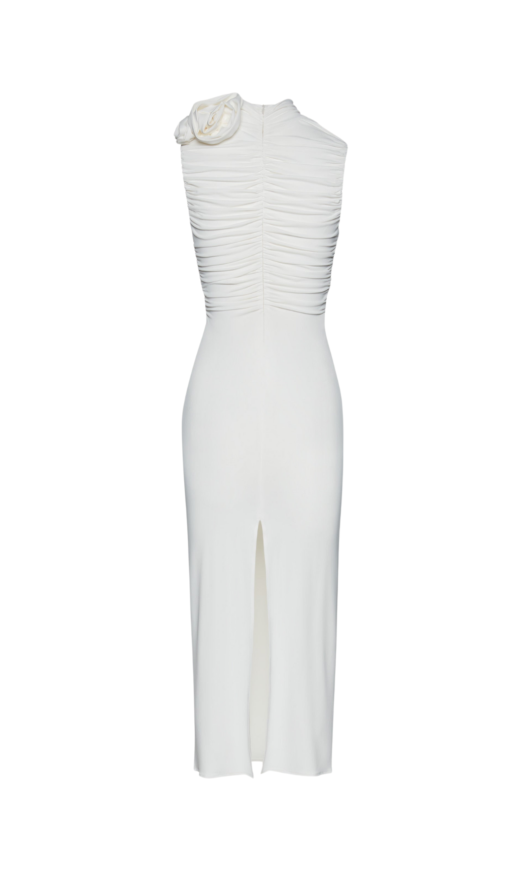 ADORA FLOWER EMBELLISHED RUCHED MIDI DRESS IN CREAM