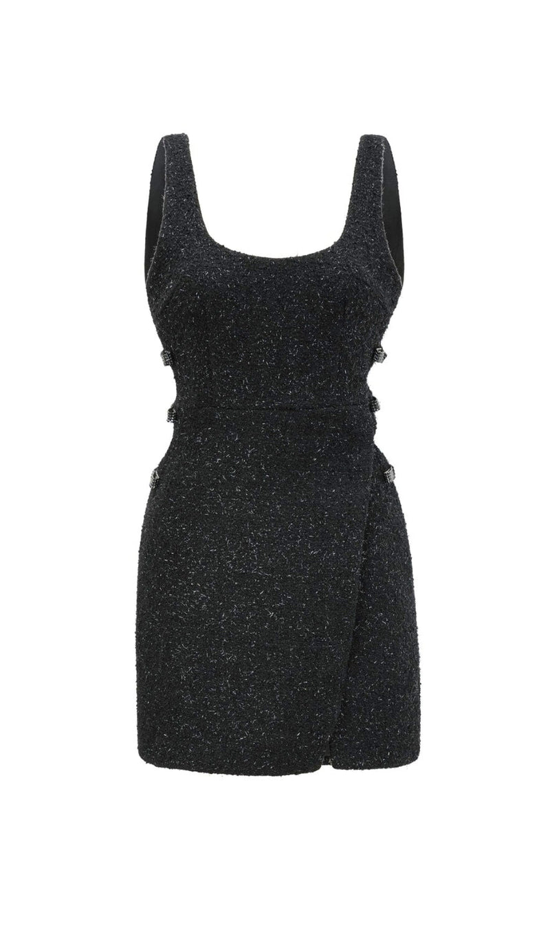 BOW-DETAIL CUT-OUT MINI DRESS IN BLACK