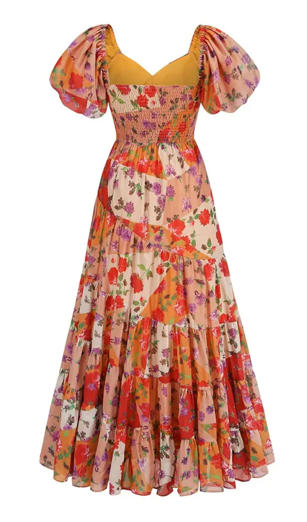 PUFF SLEEVE FLORAL PRINTED MAXI DRESS