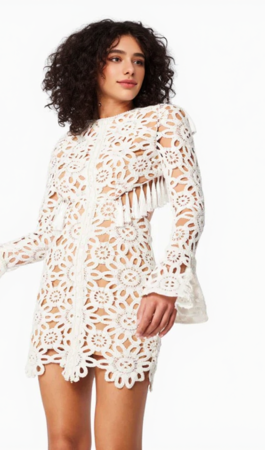 Embroidered hollow mini dress in white