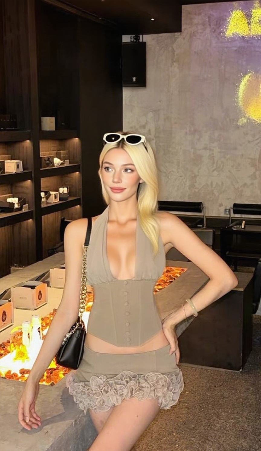 flower embellished mini skirt in Khaki