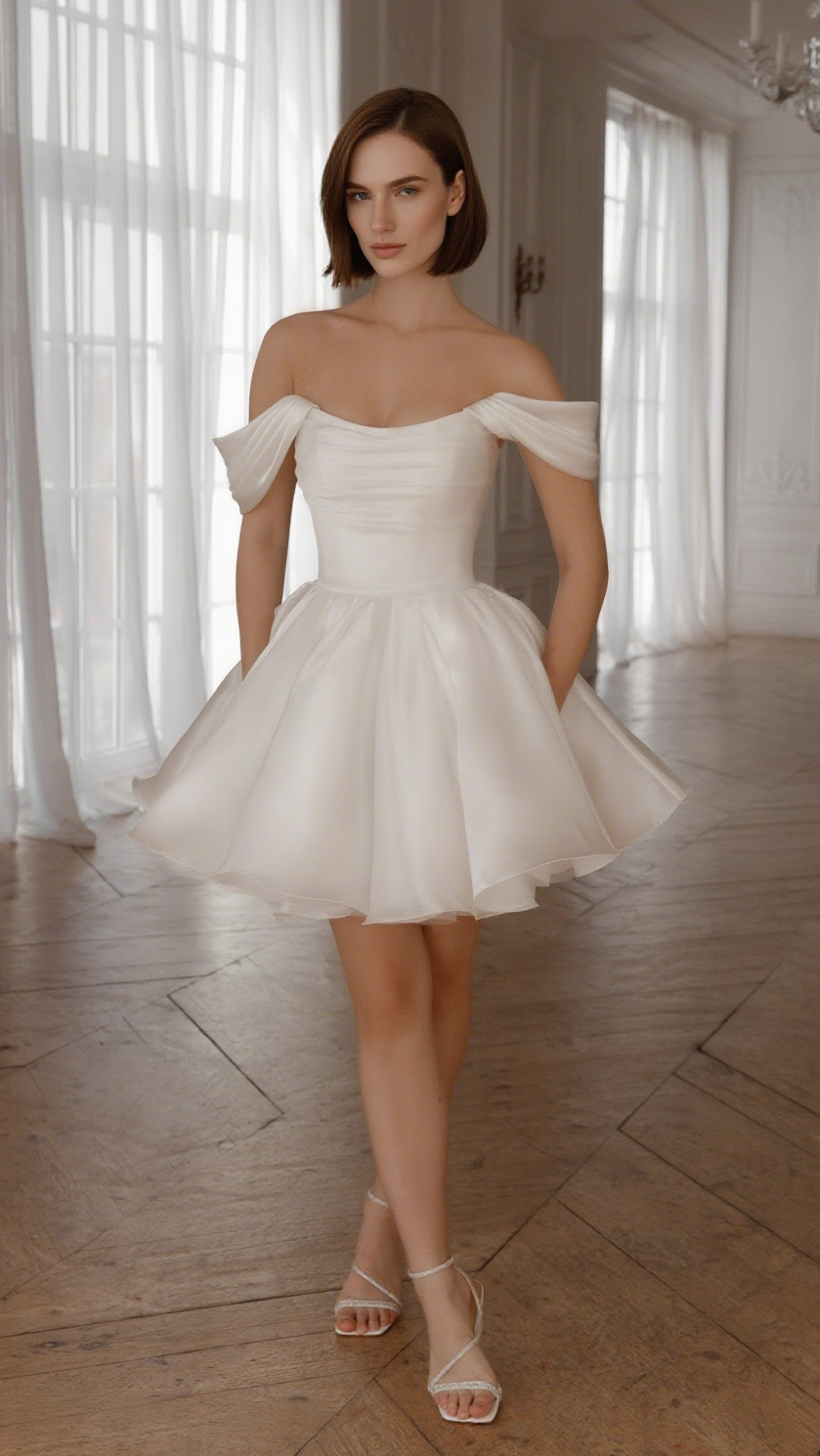 molly Detachable Straps mini Dress in Light Ivory