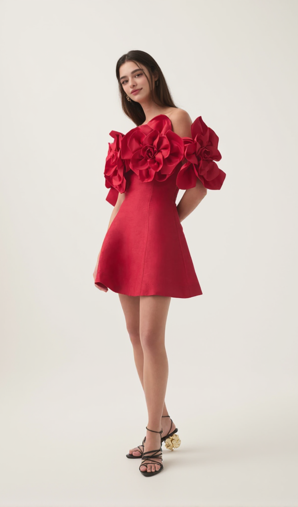 Etta flower strapless mini dress in red