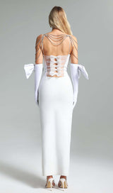 WHITE BACK BANDAGE MAXI DRESS WITH GLOVES