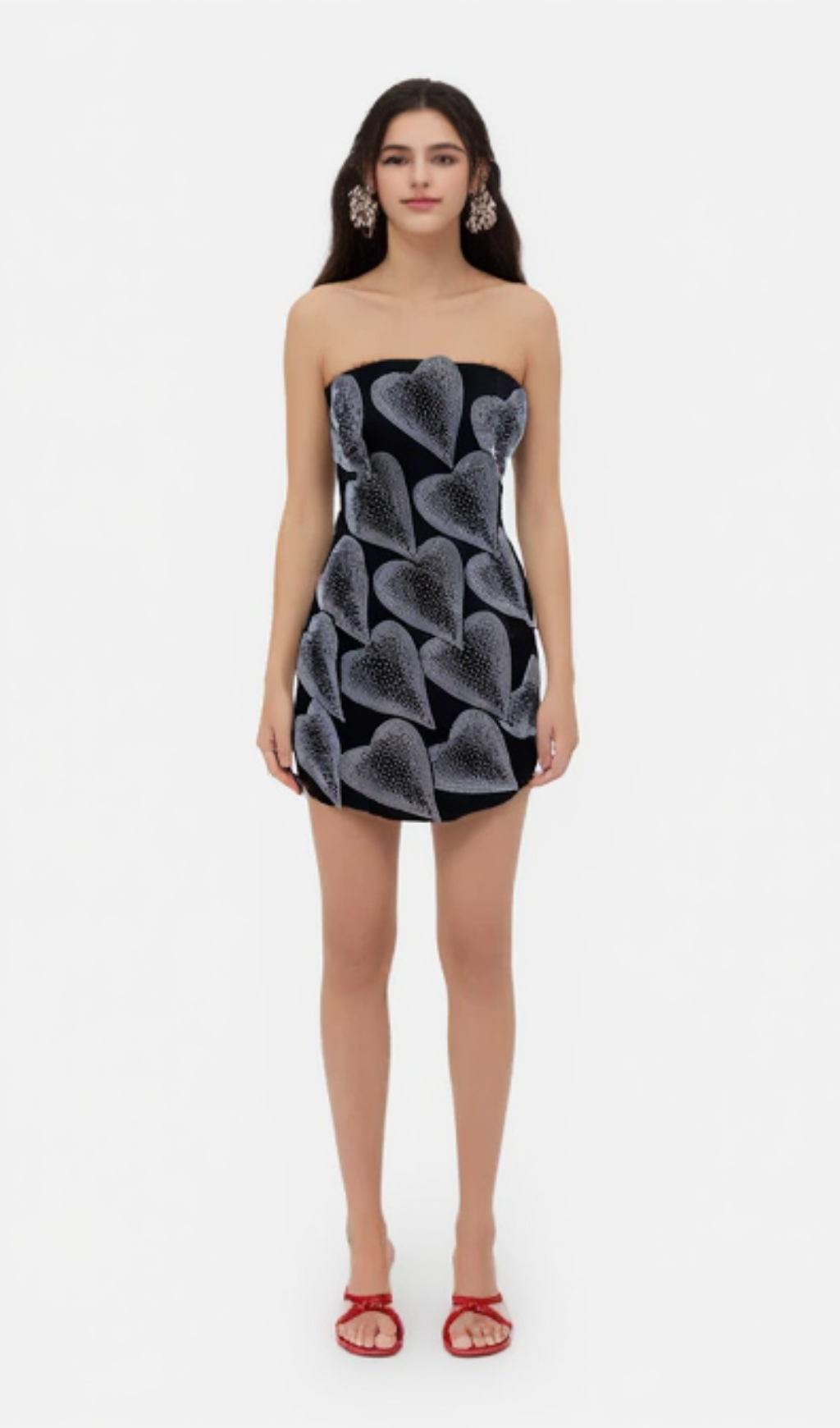 crystal leaf embellished mini dress in black