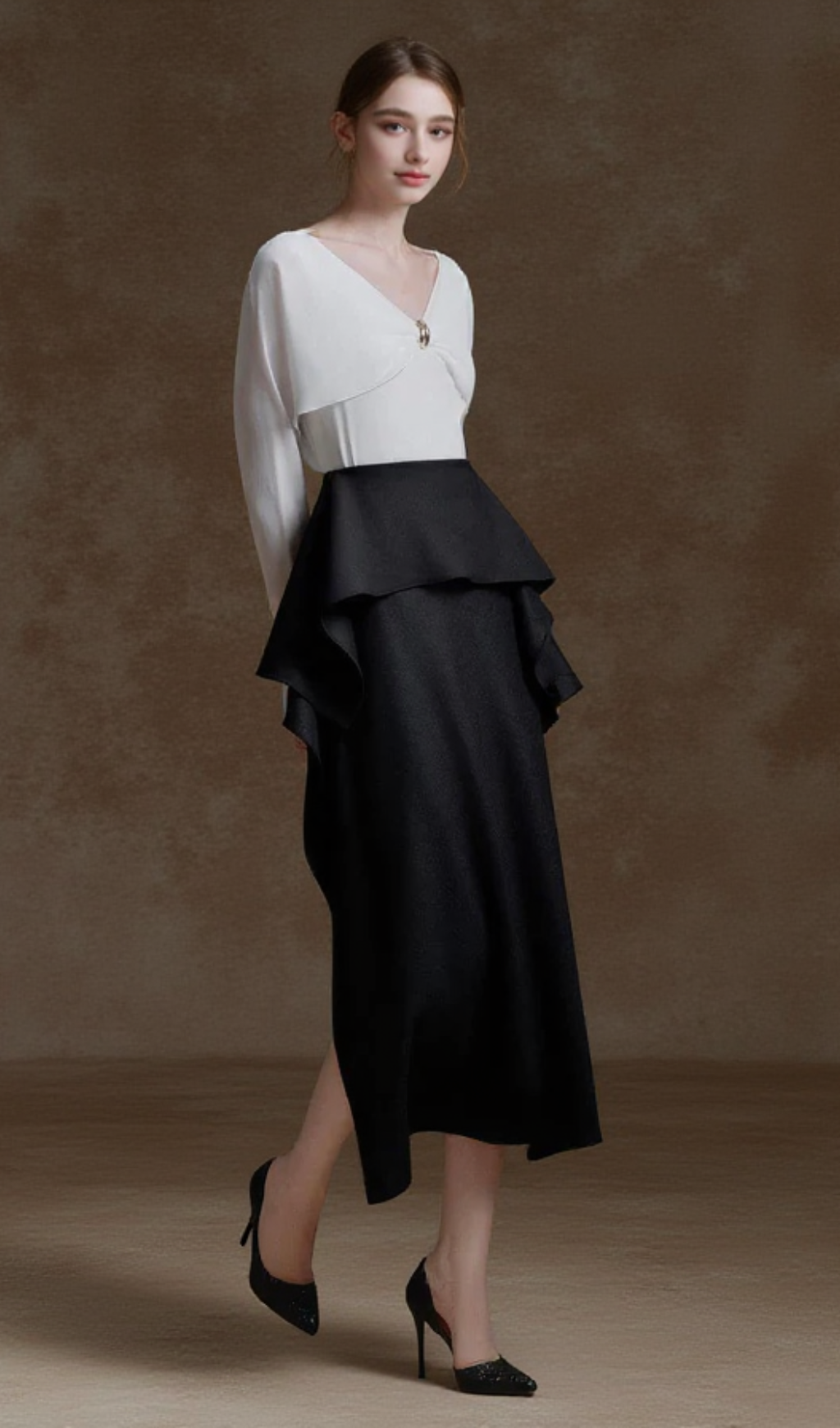 Nelly Straight Ruffled Melani Midi Skirt