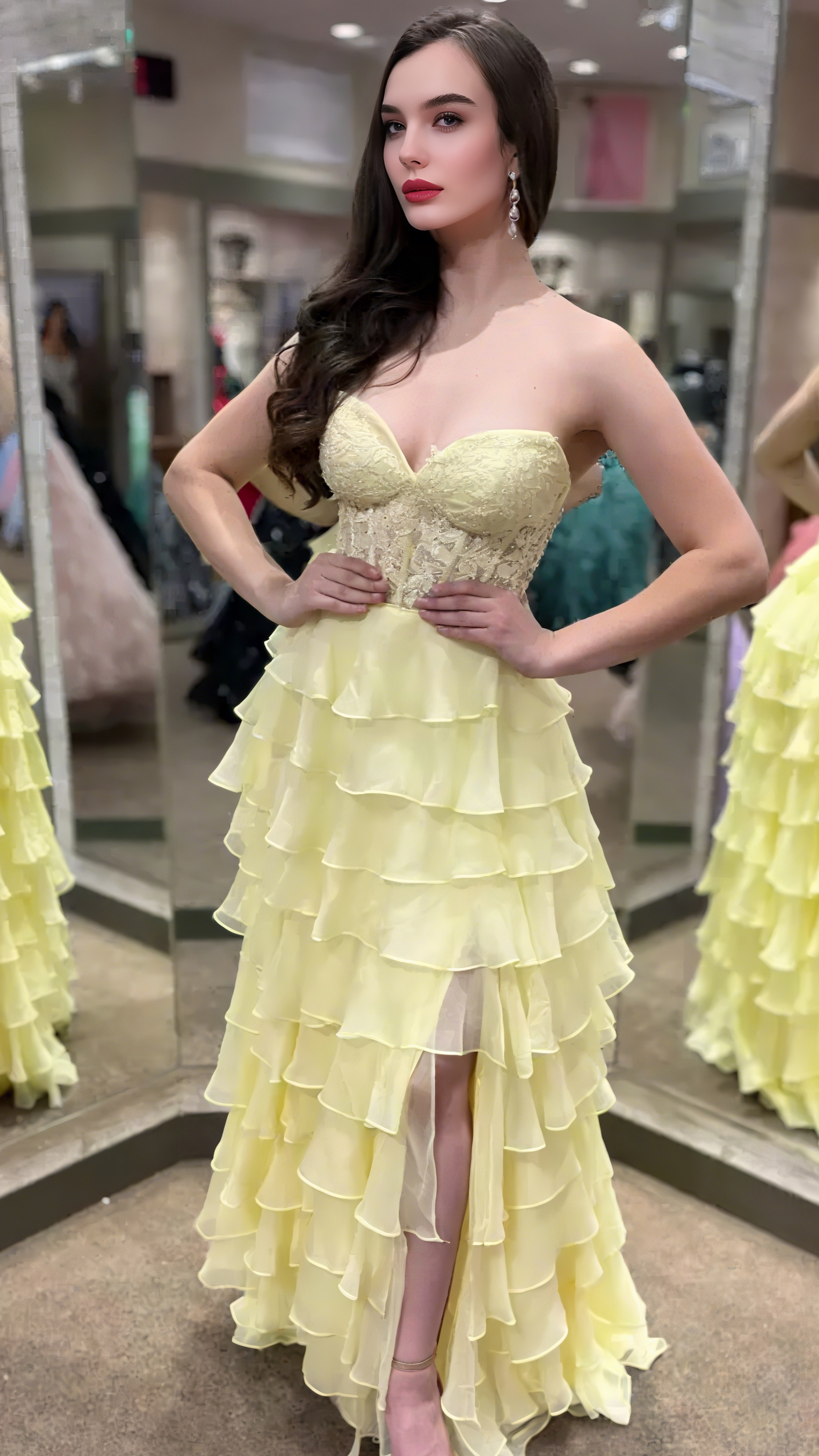 Chiffon strapless high split maxi dresses