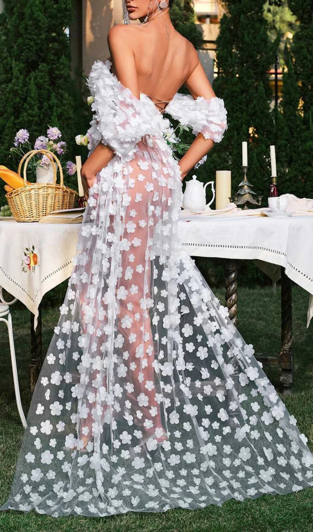 Oksana Flower Corset Maxi Dress In White