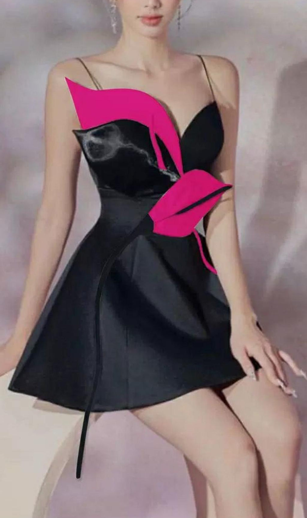 Rose Red Flower Strap Corset Mini Dress