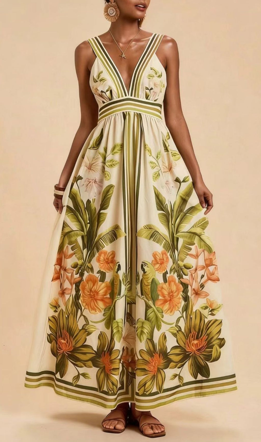 Laibah V-Neck Flower Printed Maxi Dress