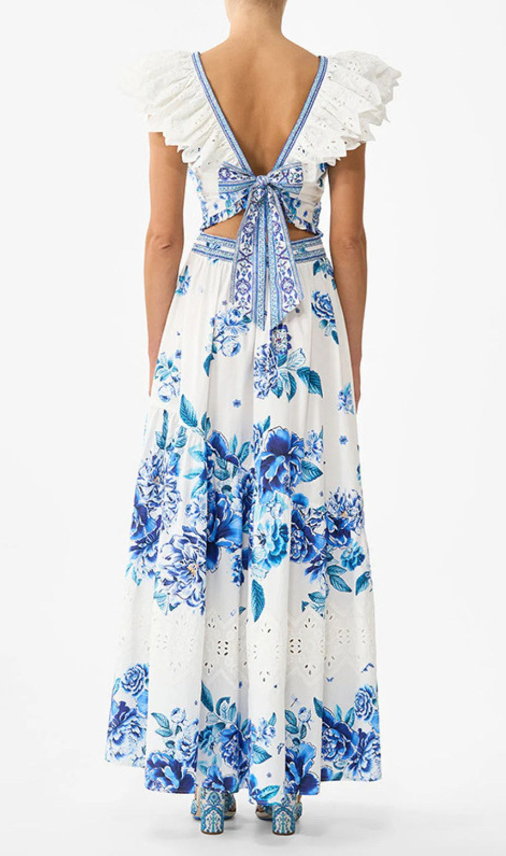Haru Blue Floral Maxi Skirt & Ruffle Top Set | Chic Resort Wear for Women
