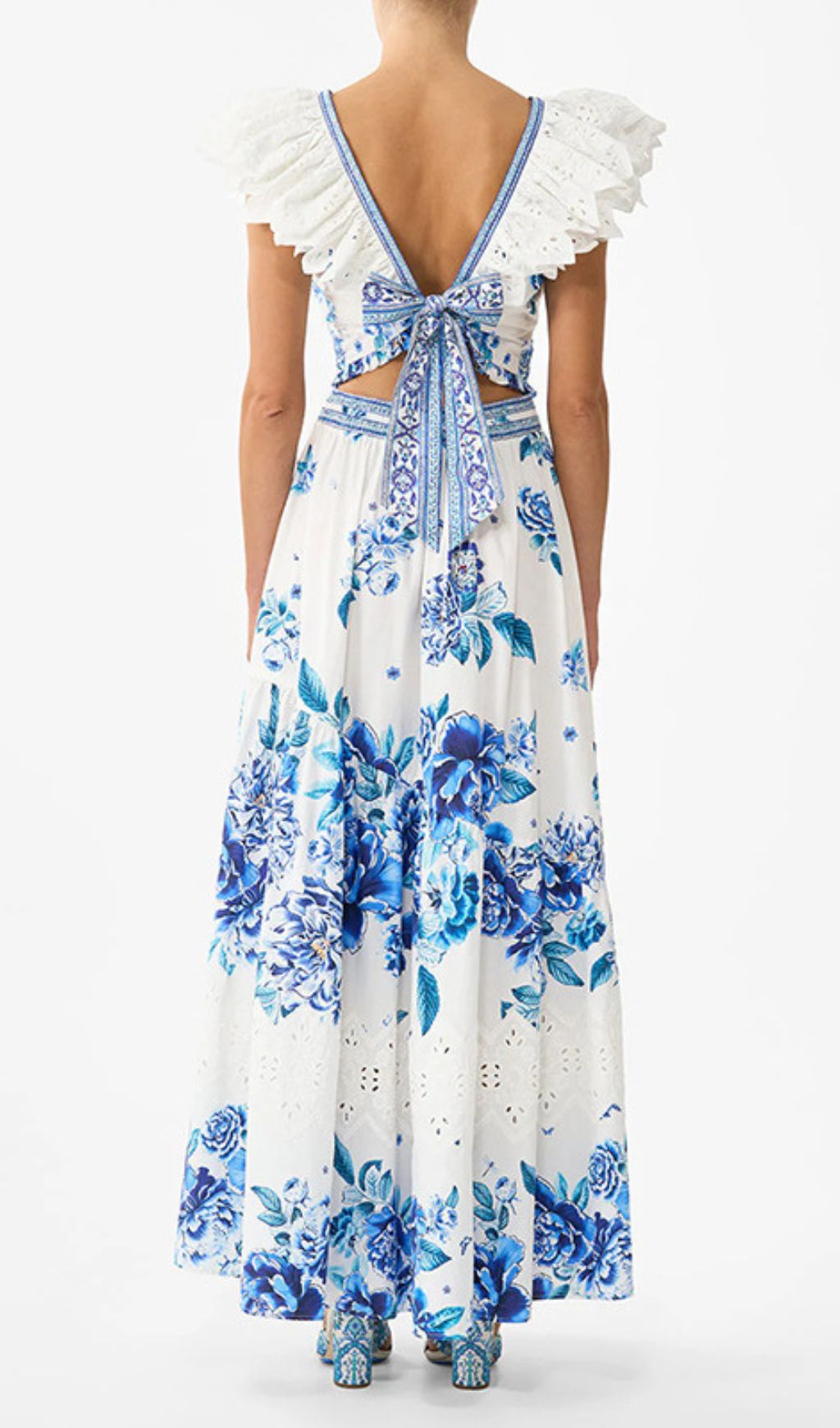 Haru Blue Floral Maxi Skirt & Ruffle Top Set | Chic Resort Wear for Women