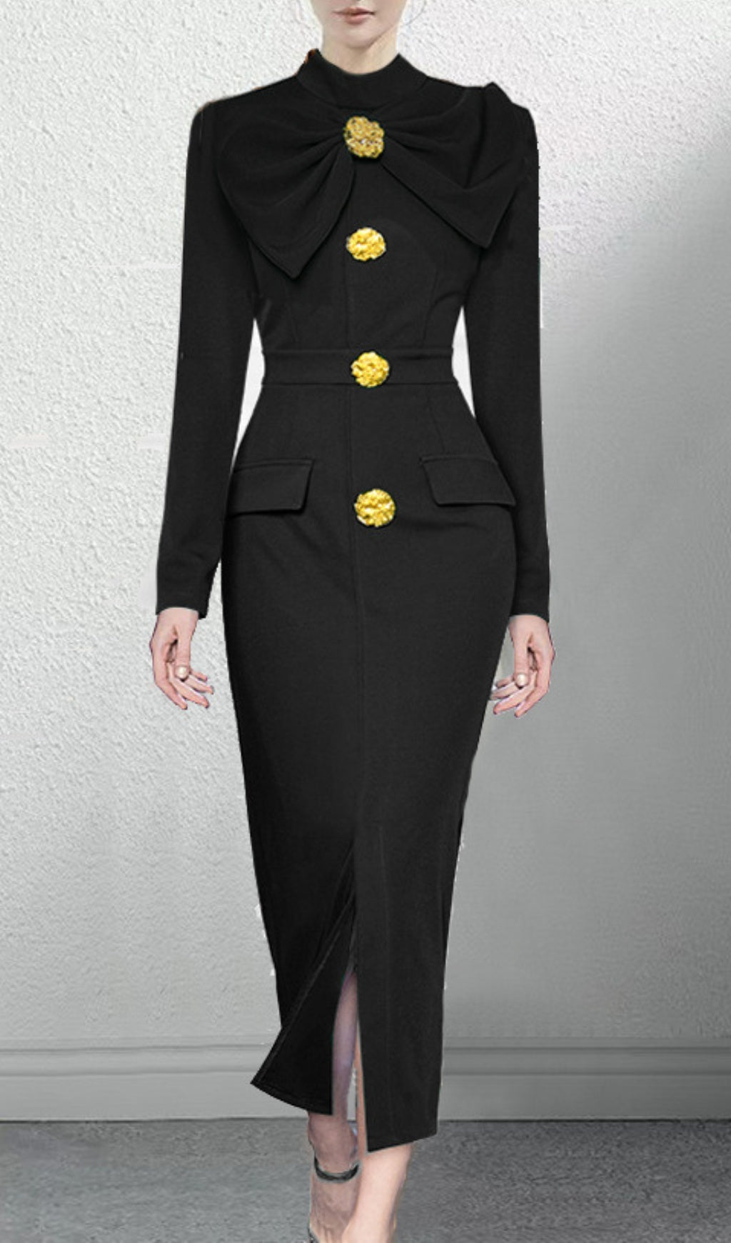 Akiyoshi Plain Bow Floral Buttoned