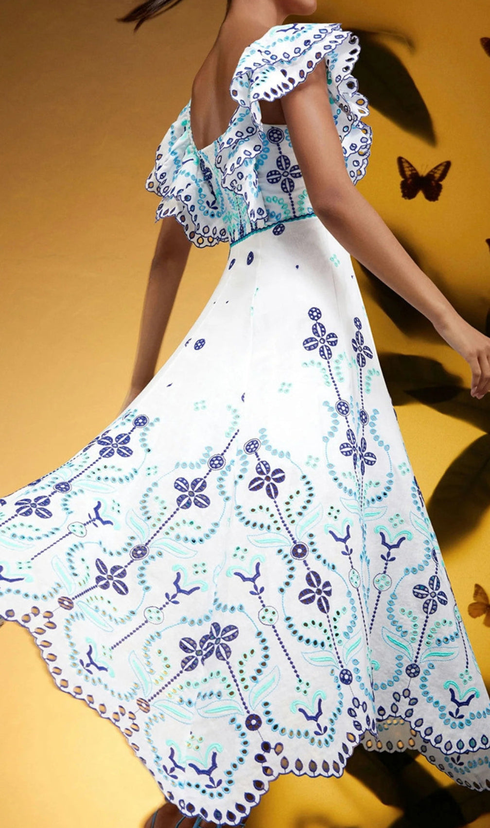 Bonnie Embroidery Ruffle Midi Dress
