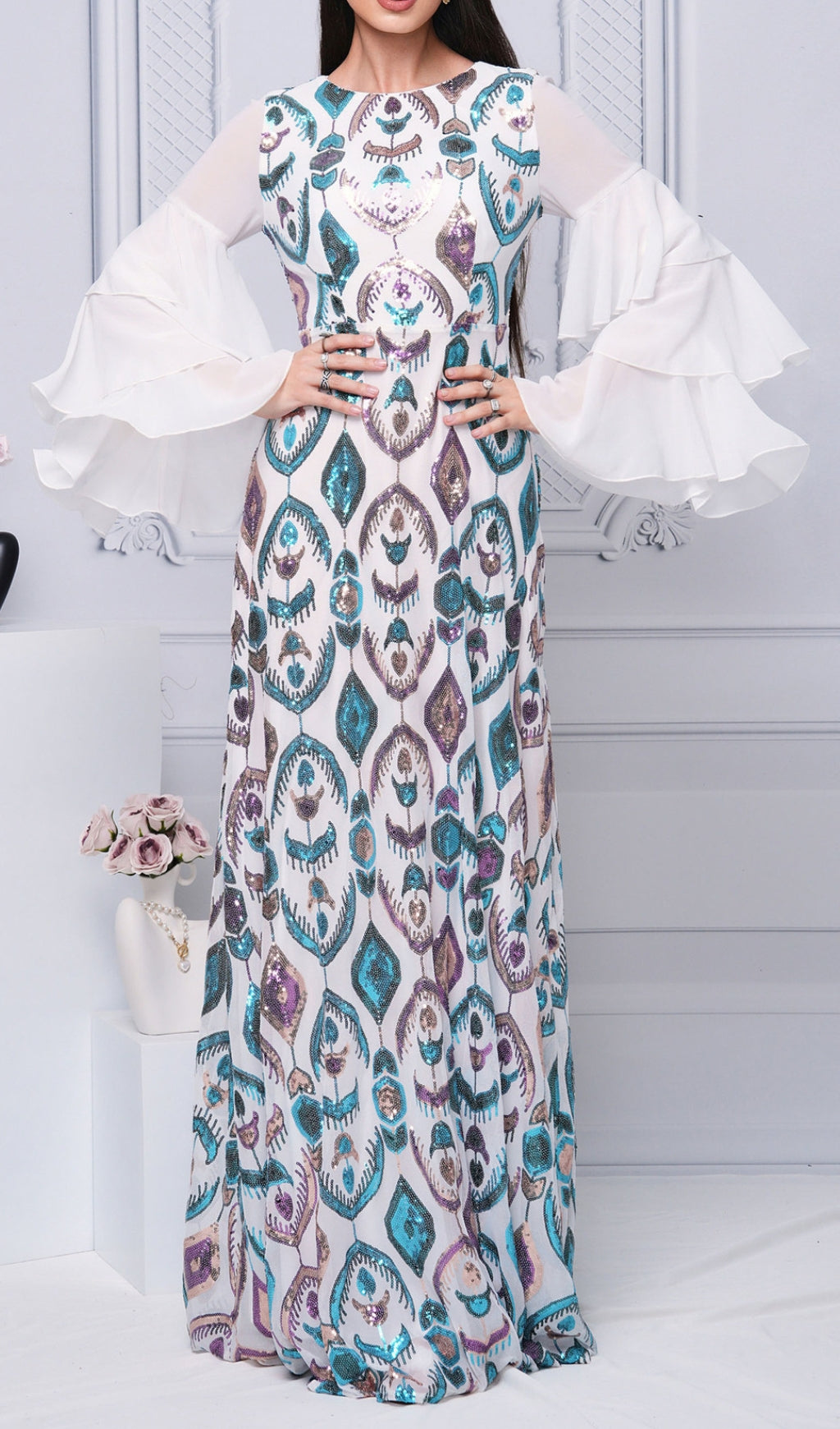 Damalis Long Sleeve Sequin Maxi Dress