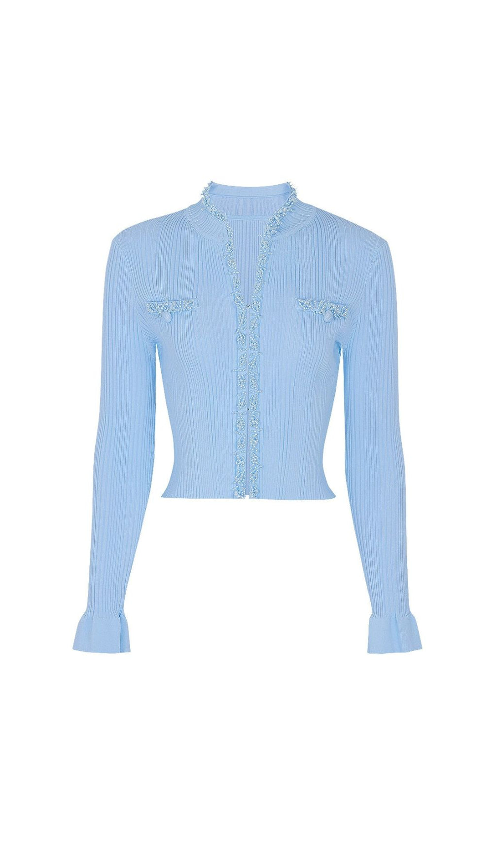 Julio Chic Baby Blue Ribbed Knit Cardigan & Ruffle Mini Skirt Set