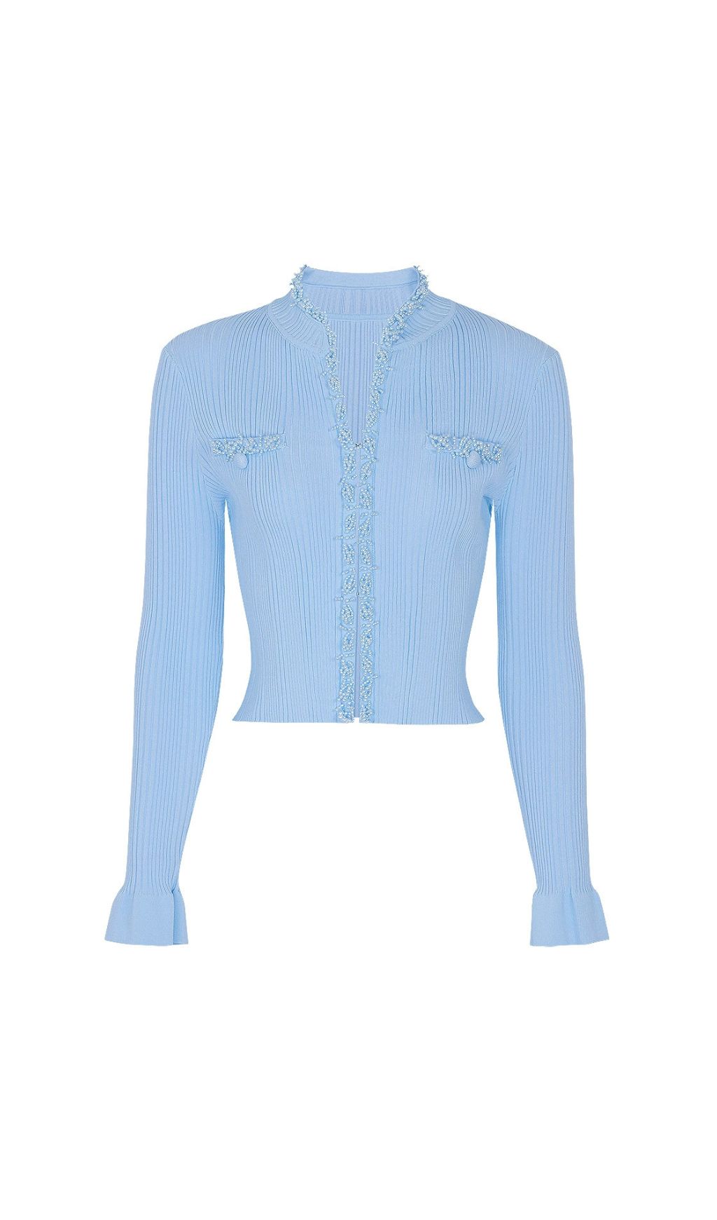Julio Chic Baby Blue Ribbed Knit Cardigan & Ruffle Mini Skirt Set